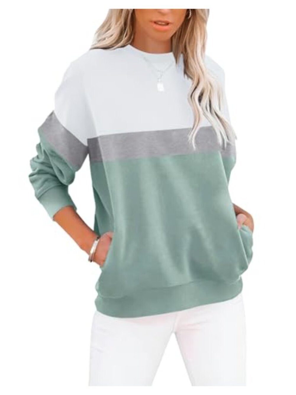 Long Sleeve Crew Neck Pullover Sweatshirt with Pockets
